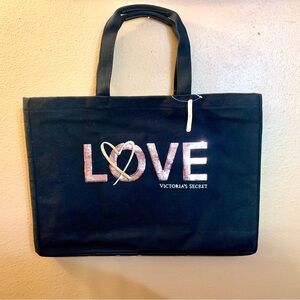 Victoria Secret Canvas Sequins Love Black Tote - NWT